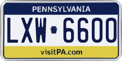 PA license plate LXW6600
