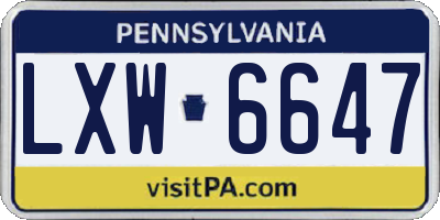 PA license plate LXW6647