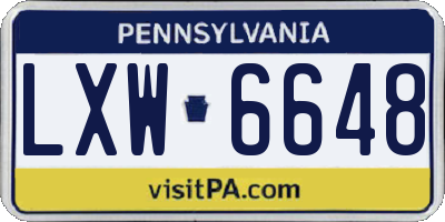 PA license plate LXW6648