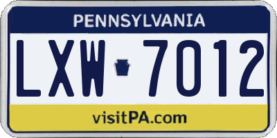 PA license plate LXW7012
