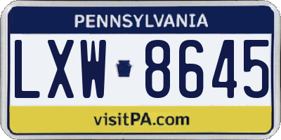 PA license plate LXW8645