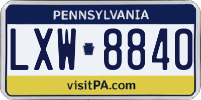 PA license plate LXW8840
