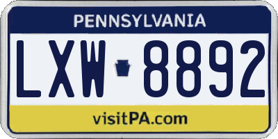 PA license plate LXW8892