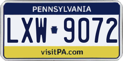 PA license plate LXW9072