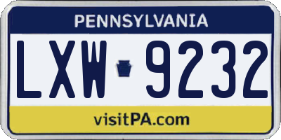 PA license plate LXW9232