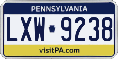 PA license plate LXW9238