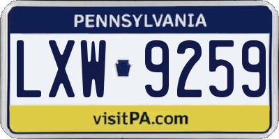 PA license plate LXW9259