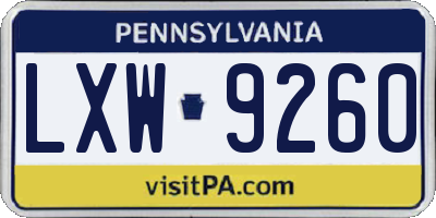 PA license plate LXW9260
