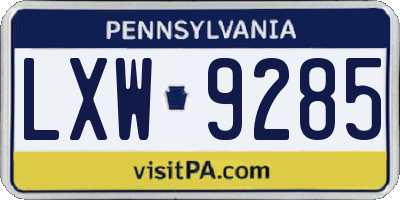 PA license plate LXW9285