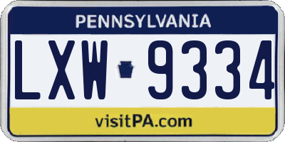 PA license plate LXW9334