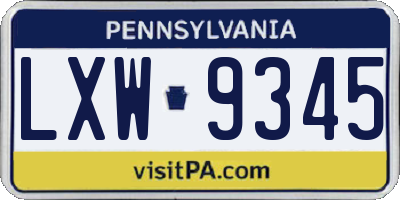 PA license plate LXW9345