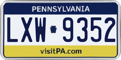 PA license plate LXW9352