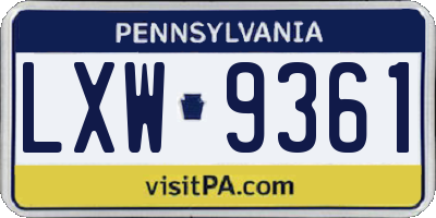 PA license plate LXW9361