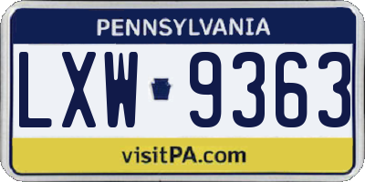 PA license plate LXW9363
