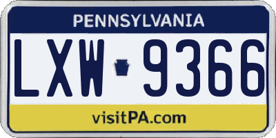 PA license plate LXW9366