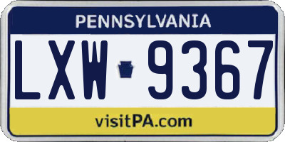 PA license plate LXW9367