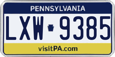 PA license plate LXW9385