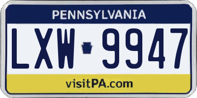 PA license plate LXW9947