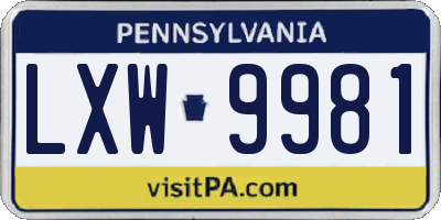 PA license plate LXW9981
