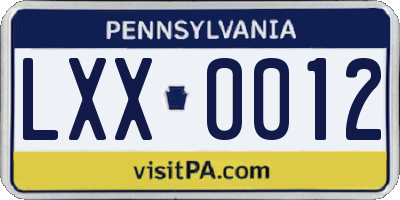 PA license plate LXX0012
