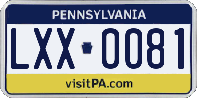 PA license plate LXX0081