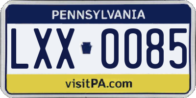 PA license plate LXX0085