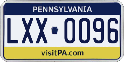 PA license plate LXX0096