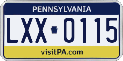 PA license plate LXX0115