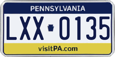 PA license plate LXX0135