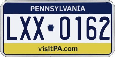 PA license plate LXX0162