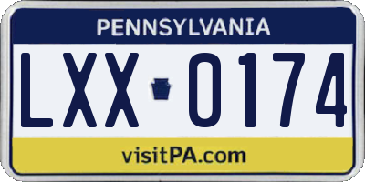 PA license plate LXX0174