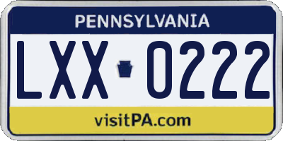 PA license plate LXX0222