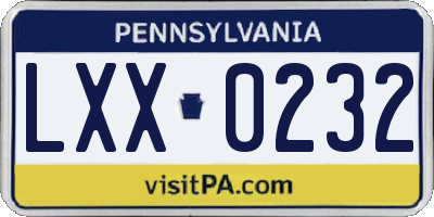PA license plate LXX0232