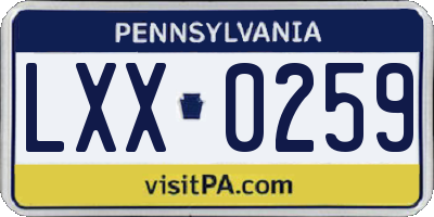 PA license plate LXX0259