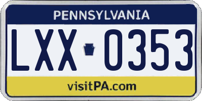 PA license plate LXX0353