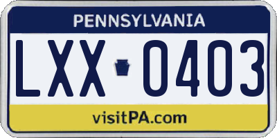 PA license plate LXX0403