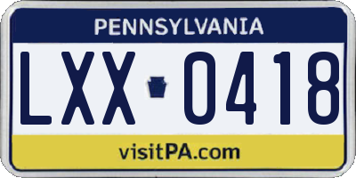 PA license plate LXX0418