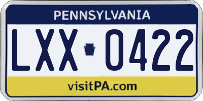 PA license plate LXX0422