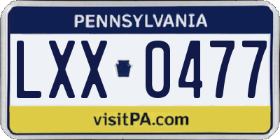 PA license plate LXX0477