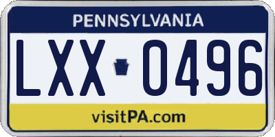 PA license plate LXX0496