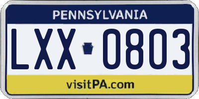 PA license plate LXX0803