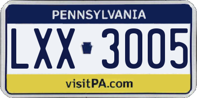 PA license plate LXX3005