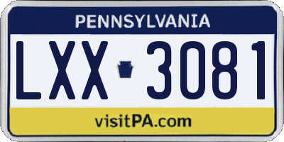 PA license plate LXX3081