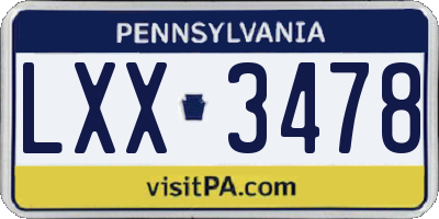 PA license plate LXX3478