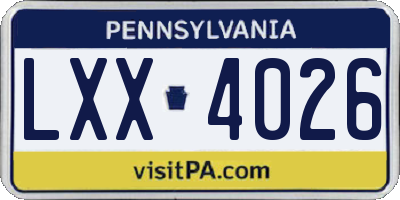 PA license plate LXX4026