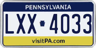 PA license plate LXX4033