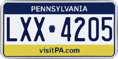 PA license plate LXX4205