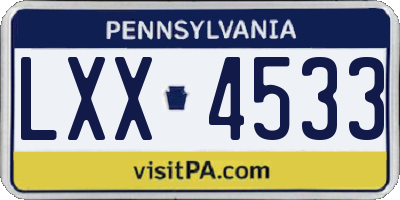 PA license plate LXX4533