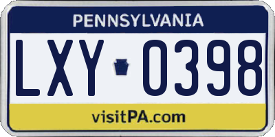 PA license plate LXY0398