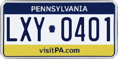 PA license plate LXY0401